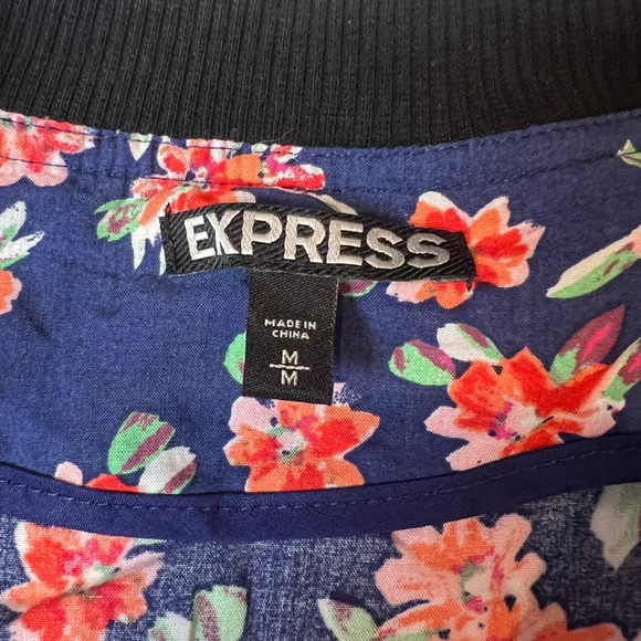 Express Women's M Navy Floral Zip Front Bomber Jacket Chic Retro Floralcore - Picture 4 of 6